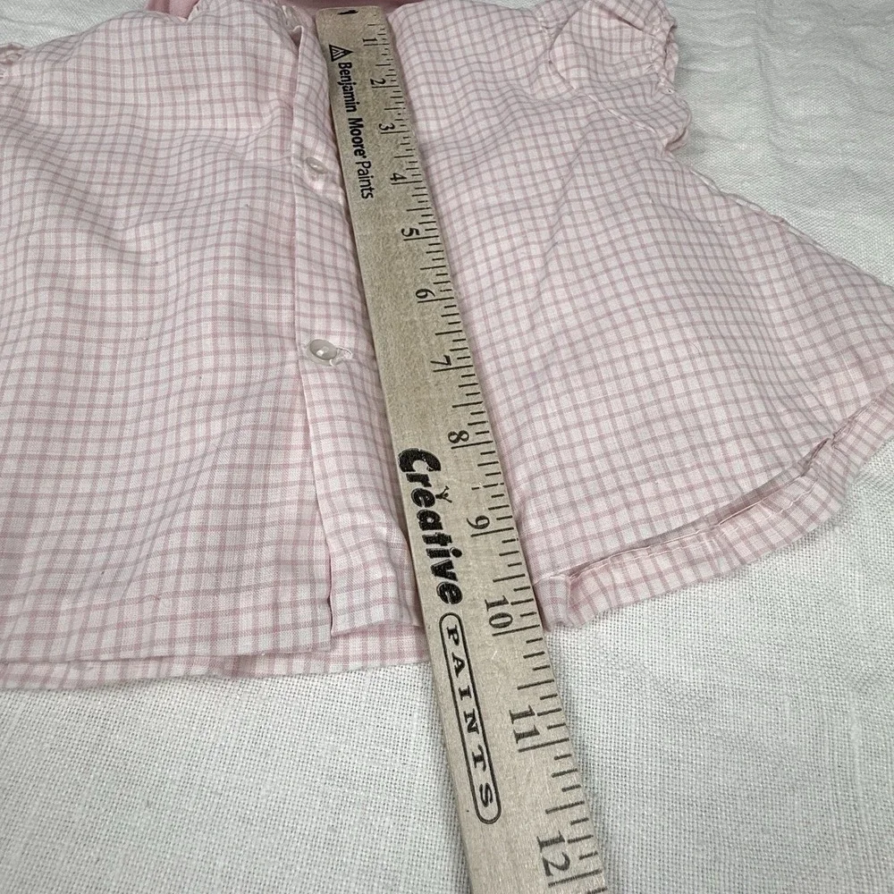 Primitive Dress Girls 0-3M Pink Gingham Peter Pan Collar Embroidered Mushroom